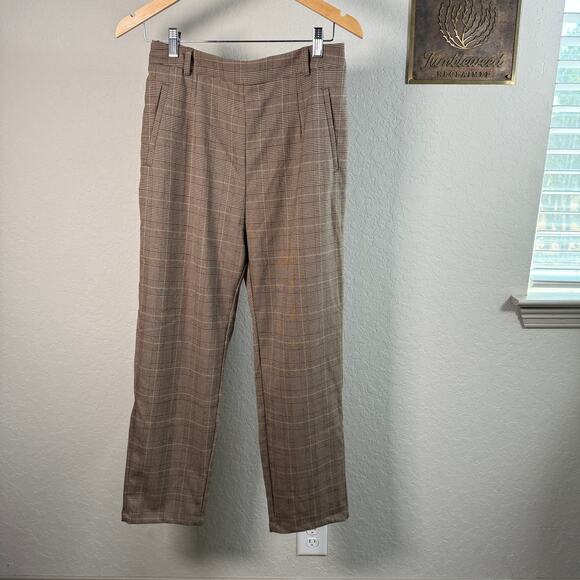 Women's Halara Brown Plaid Pull On Straight Leg Pants Size Medium NEW - Picture 2 of 10